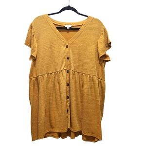 Avenue Babydoll Hem Top Mustard Yellow Plus Size 18/20 Faux Button Detail